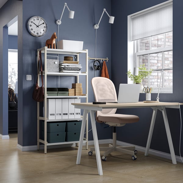 IKEA TROTTEN/FLINTAN / EKENABBEN Desk And Storage Combination And Swivel Chair Beige/white