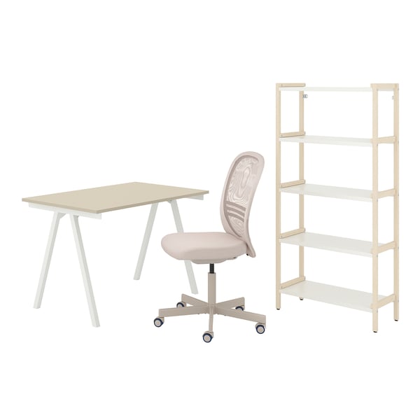 IKEA TROTTEN/FLINTAN / EKENABBEN Desk and storage combination and swivel chair beige/white