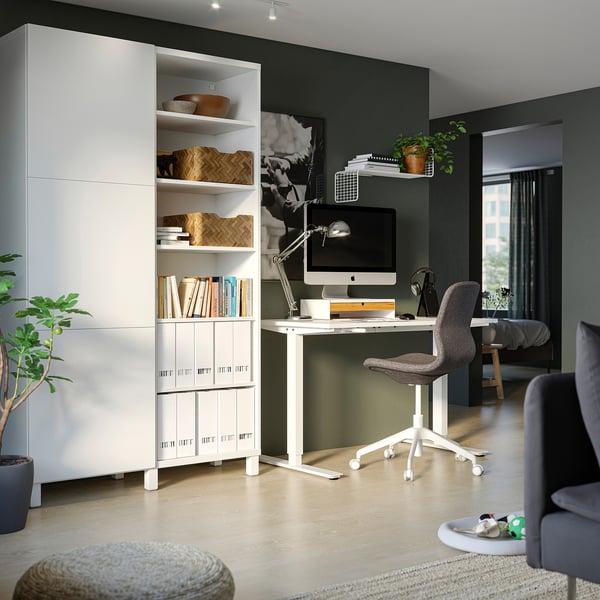 IKEA TROTTEN/LÅNGFJÄLL / BESTÅ/LAPPVIKEN Desk And Storage Combination And Swivel Chair White/gray