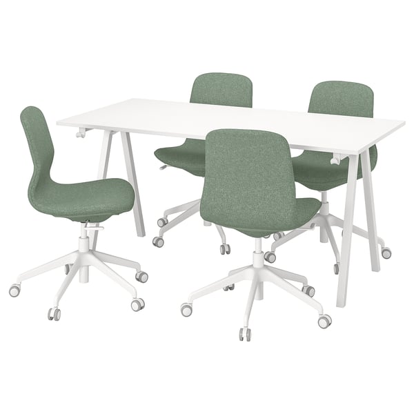 IKEA TROTTEN / LÅNGFJÄLL Conference table and chairs white/green-gray 63x31 1/2 "