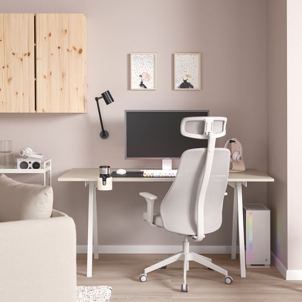 IKEA TROTTEN / MATCHSPEL Desk And Chair Beige/white Light Gray