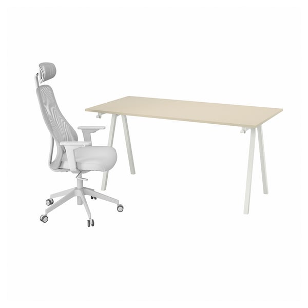 IKEA TROTTEN / MATCHSPEL Desk and chair beige/white light gray