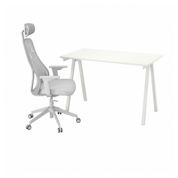 IKEA TROTTEN / MATCHSPEL Desk and chair white/light gray