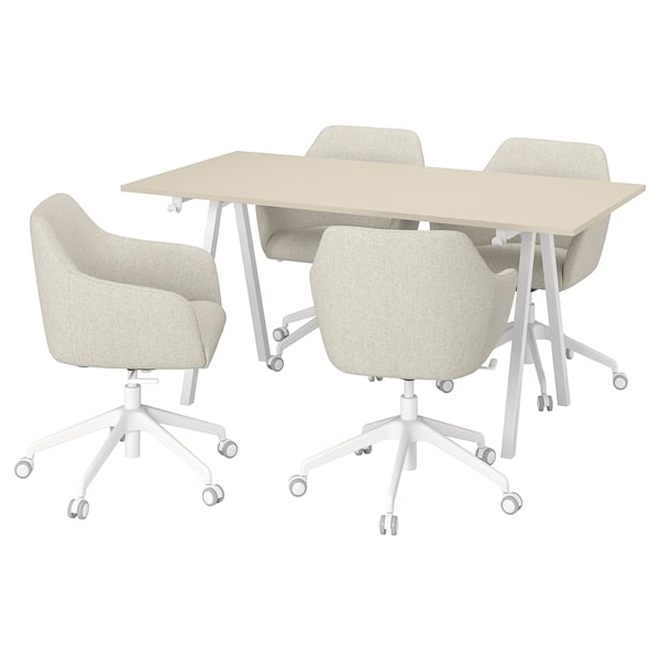 IKEA TROTTEN / TOSSBERG Conference table and chairs beige/white 63x31 1/2 "