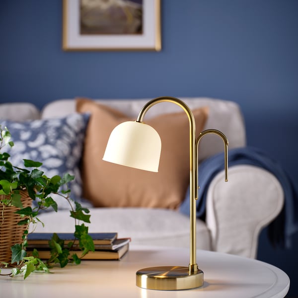 IKEA TVÅMASTAD LED Portable Lamp Battery Operated Brass/opal Glass