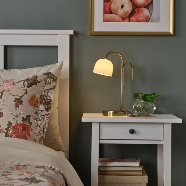 IKEA TVÅMASTAD LED Portable Lamp Battery Operated Brass/opal Glass