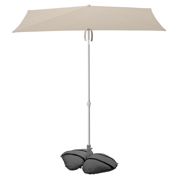 IKEA TVETÖ / IGGÖN Umbrella with base tilting gray-beige/white dark gray 70 7/8x57 1/8 "