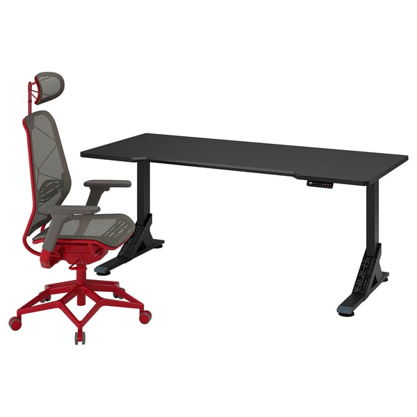 IKEA UPPSPEL / STYRSPEL Gaming desk and chair black gray/red 70 7/8x31 1/2 "
