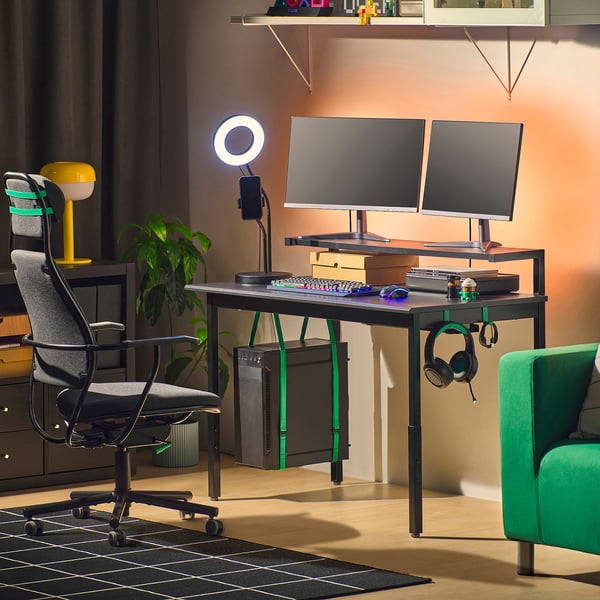 IKEA UTVISNING Gaming Desk With Shelf Black 47 1/4x23 5/8 "