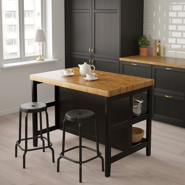 IKEA VADHOLMA Kitchen Island Black/oak 49 5/8x31 1/8x35 3/8 "