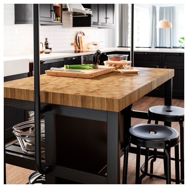 IKEA VADHOLMA Kitchen Island With Rack Black/oak 49 5/8x31 1/8x76 "