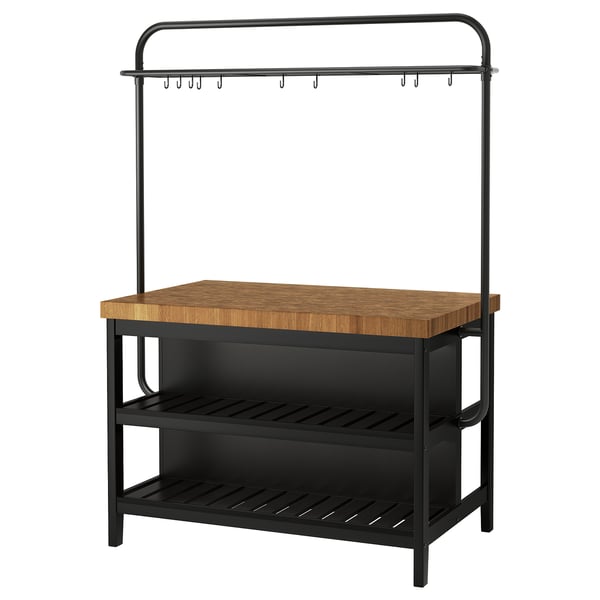 IKEA VADHOLMA Kitchen island with rack black/oak 49 5/8x31 1/8x76 "