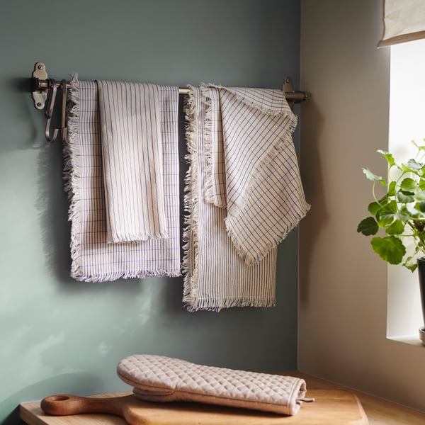 IKEA VÄLVÅRDAD Dish Towel White/blue Patterned 18x24 "