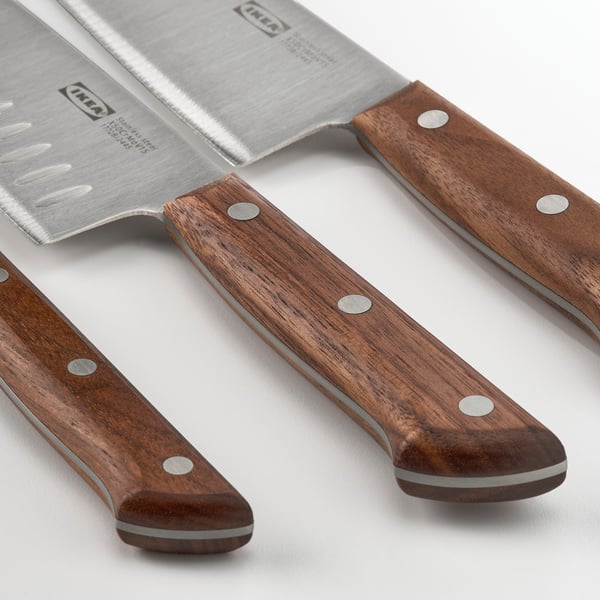 IKEA VARDAGEN 3-piece Knife Set Stainless Steel/walnut