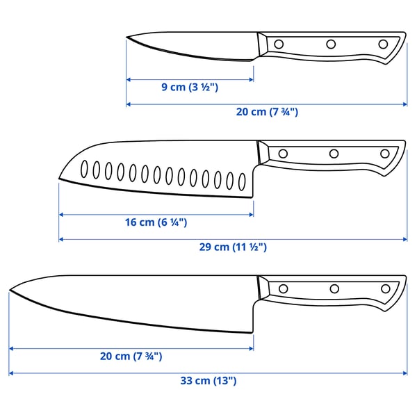 IKEA VARDAGEN 3-piece Knife Set Stainless Steel/walnut