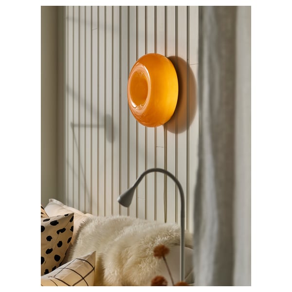 IKEA VARMBLIXT LED Table/wall Lamp Orange Glass/round 12 "