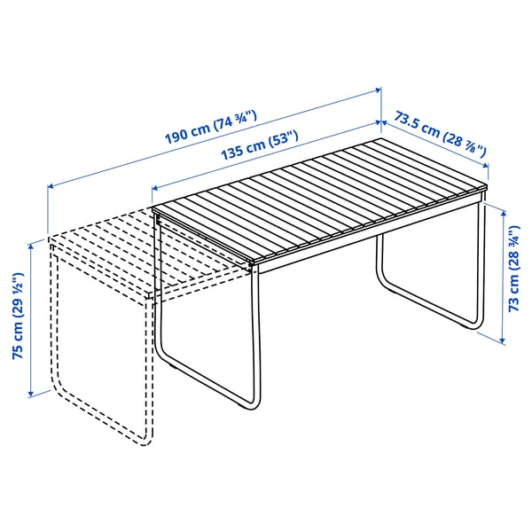 IKEA VÄSMAN / ENSHOLM Table+6 Chairs Outdoor Extendable Light Brown Stained/green 53 1/8/74 3/4x29 1/8 "