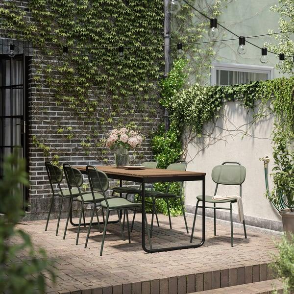 IKEA VÄSMAN / ENSHOLM Table+6 Chairs Outdoor Extendable Light Brown Stained/green 53 1/8/74 3/4x29 1/8 "