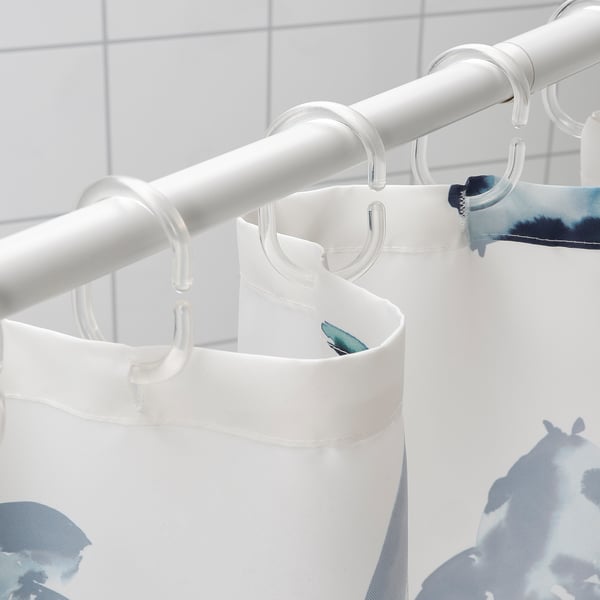 IKEA VATTENSJÖN Shower Curtain White Blue/fish 71x71 "