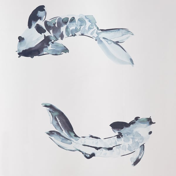 IKEA VATTENSJÖN Shower Curtain White Blue/fish 71x71 "