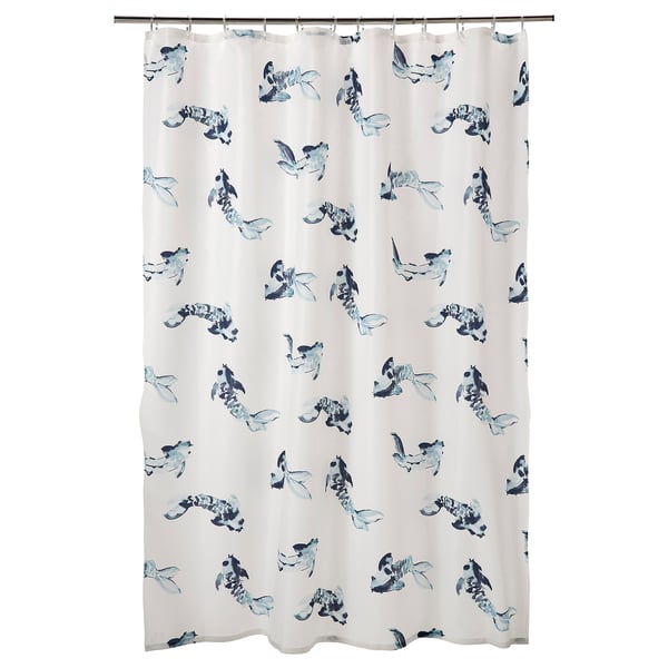 IKEA VATTENSJÖN Shower curtain white blue/fish 71x71 "