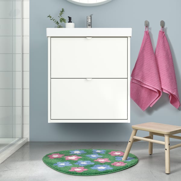 IKEA VATTENSKRUV Bath Mat Floral Pattern/multicolor 24x26 "