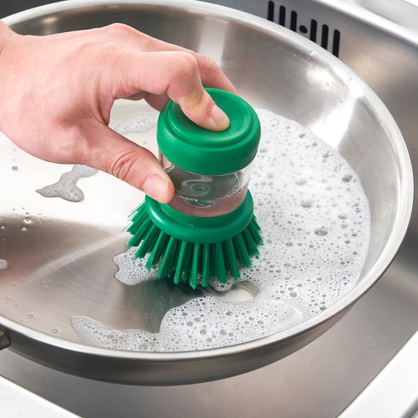 IKEA VIDEVECKMAL Dish Brush With Soap Dispenser Bright Green
