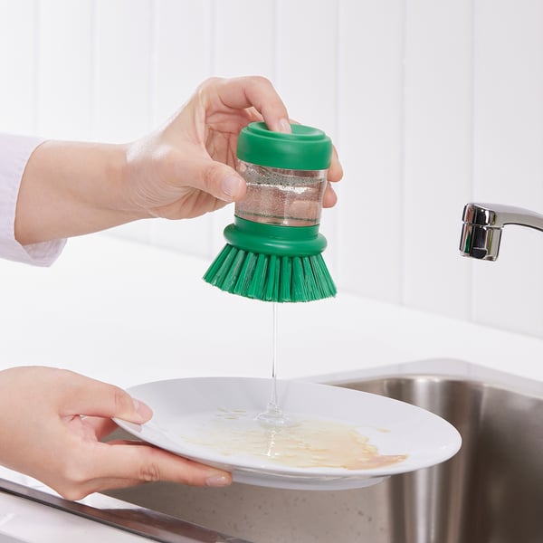 IKEA VIDEVECKMAL Dish Brush With Soap Dispenser Bright Green