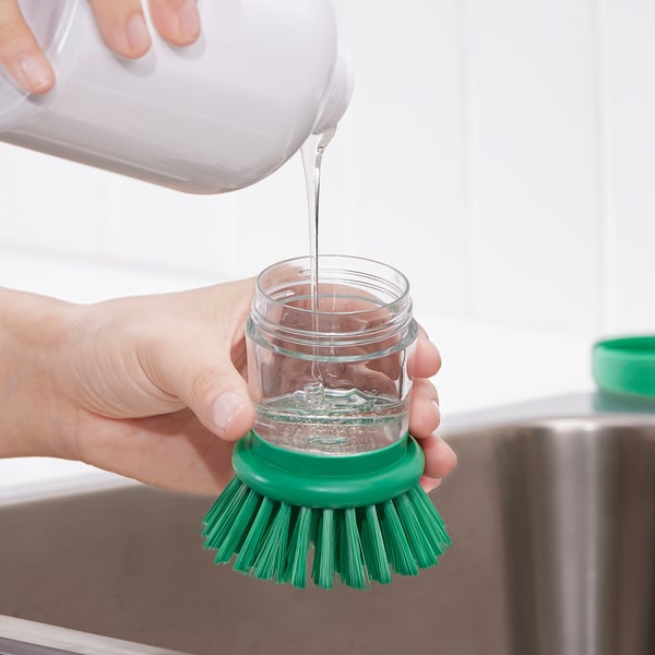 IKEA VIDEVECKMAL Dish Brush With Soap Dispenser Bright Green