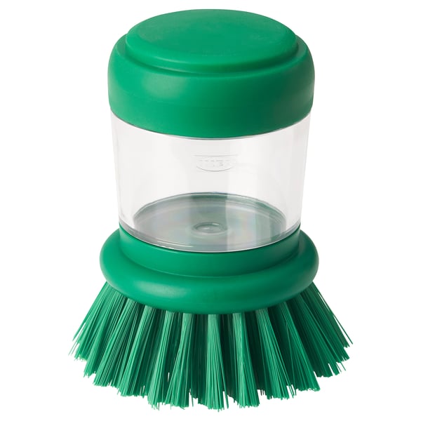 IKEA VIDEVECKMAL Dish brush with soap dispenser bright green