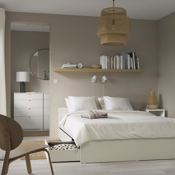 IKEA VIHALS Bed Frame With 4 Storage Boxes White/Luröy Queen