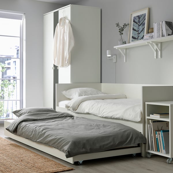 IKEA VIHALS Day-bed With Trundle Bed/2 Mattress White/Åsvang Medium Firm Twin