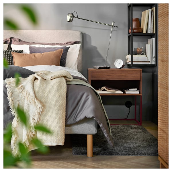 IKEA VIKHAMMER Nightstand Walnut Veneer 23 5/8x15 3/8 "