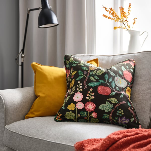 IKEA VILDPERSILJA Cushion Cover Black-green Multicolor/floral Pattern 20x20 "