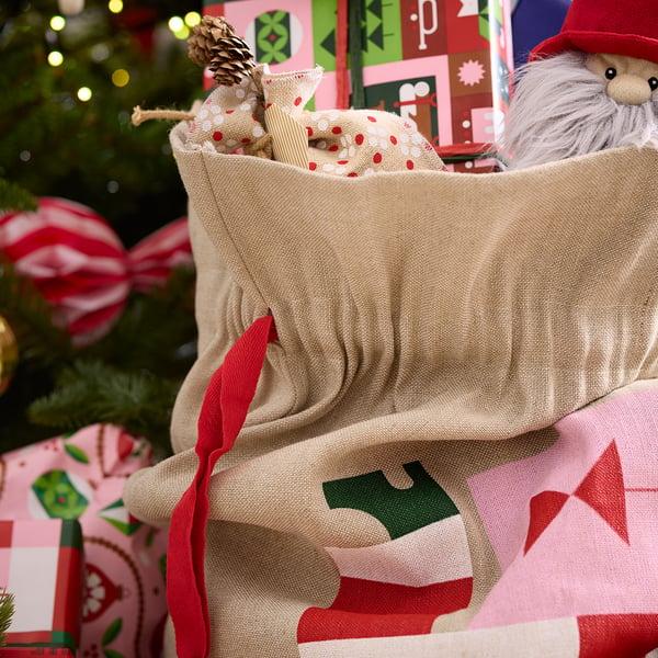 IKEA VINTERFINT Bag With String Santa Claus Pattern 35 ½x22 "