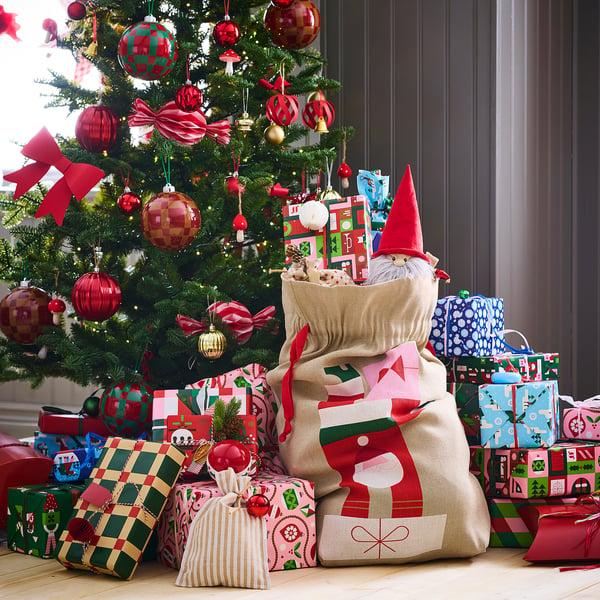IKEA VINTERFINT Bag With String Santa Claus Pattern 35 ½x22 "