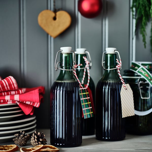 IKEA VINTERFINT Bottle With Stopper Glass Green 17 Oz