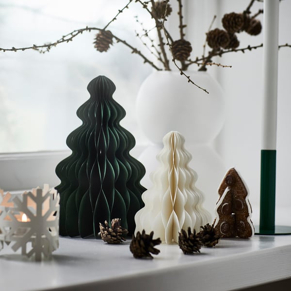 IKEA VINTERFINT Decoration Set Of 2 Christmas Tree Shaped White/green