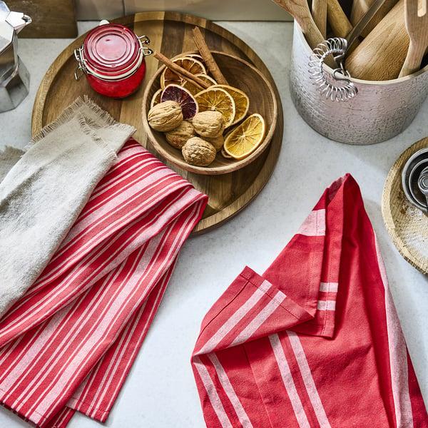 IKEA VINTERFINT Dish Towel Mixed Patterns Red/white 20x28 "