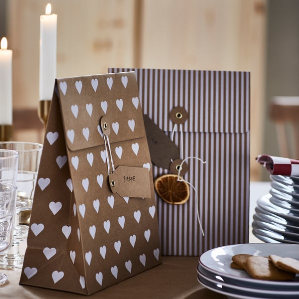 IKEA VINTERFINT Gift Bag Mixed Patterns Brown 7 ¾x10 ¼ "