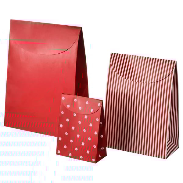 IKEA VINTERFINT Gift bag set of 3 mixed patterns red