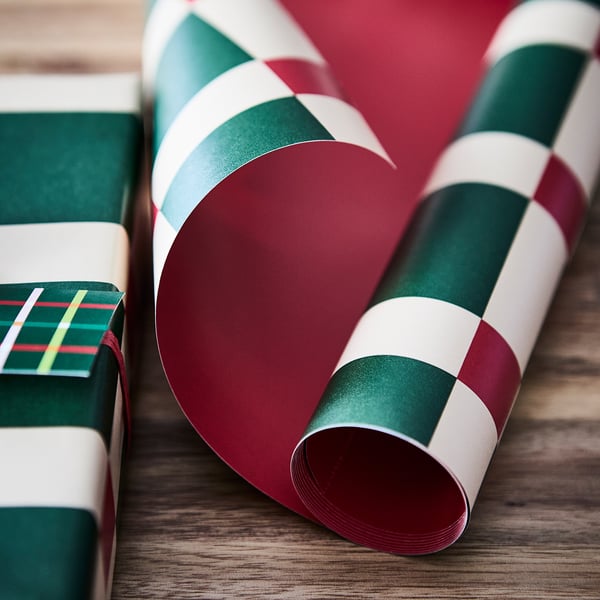 IKEA VINTERFINT Gift Wrap Roll Double Sided Multicolor/red 10x2.30 '/22.60 Sq Feet