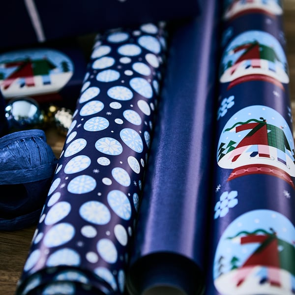 IKEA VINTERFINT Gift Wrap Roll Mixed Patterns Blue 9.84x2.30 '/22.60 Sq Feet