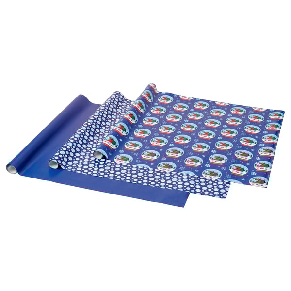 IKEA VINTERFINT Gift wrap roll mixed patterns blue 9.84x2.30 '/22.60 sq feet