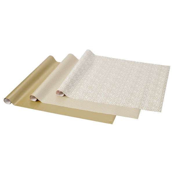IKEA VINTERFINT Gift wrap roll mixed patterns gold 9.84x2.30 '/22.60 sq feet