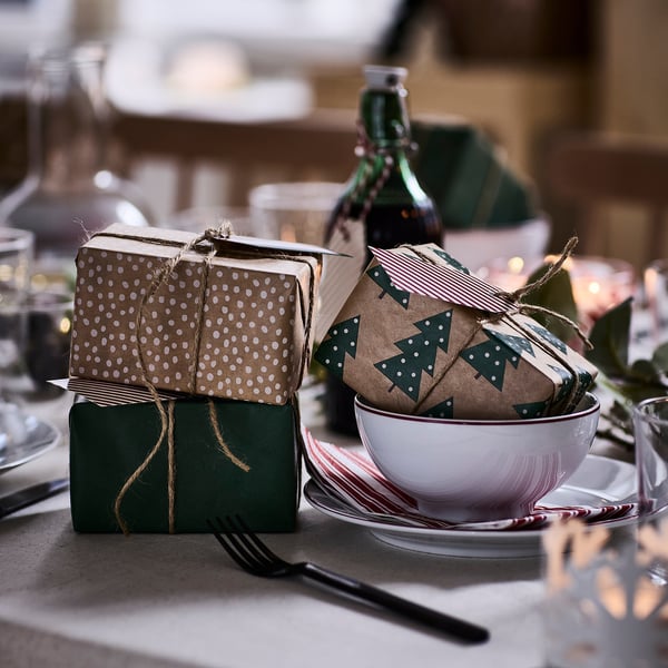 IKEA VINTERFINT Gift Wrap Roll Mixed Patterns Green/brown 9.84x2.30 '/22.60 Sq Feet