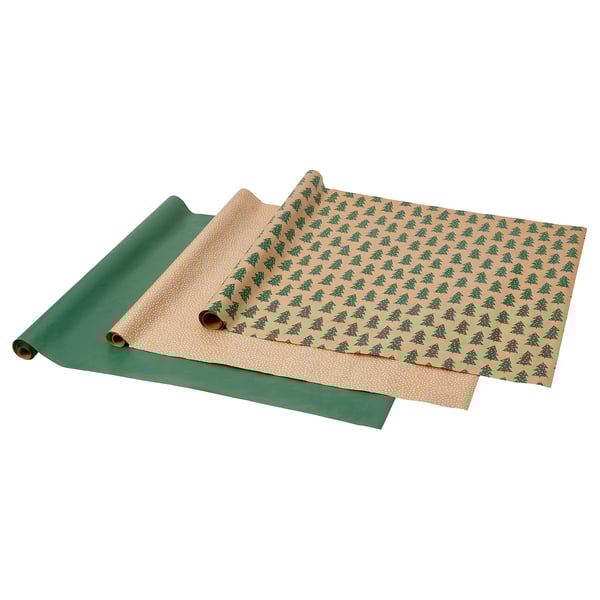 IKEA VINTERFINT Gift wrap roll mixed patterns green/brown 9.84x2.30 '/22.60 sq feet