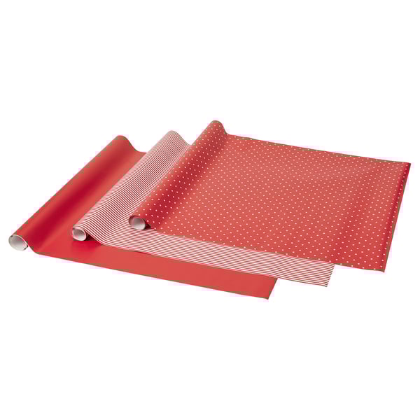 IKEA VINTERFINT Gift wrap roll mixed patterns red/white 9.84x2.30 '/22.60 sq feet