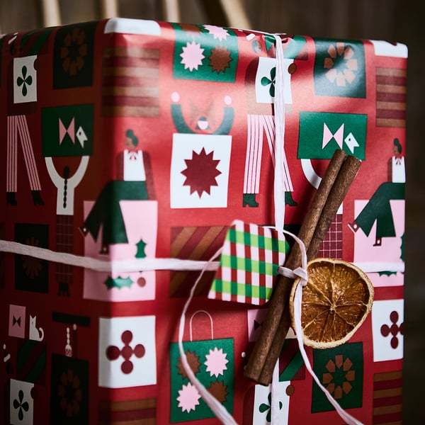 IKEA VINTERFINT Gift Wrap Roll Red/pink 10x2.30 '/22.60 Sq Feet