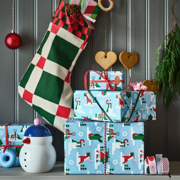 IKEA VINTERFINT Gift Wrap Roll Winter Blue 10x2.30 '/22.60 Sq Feet